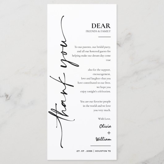 Modern Elegant Trouwmenu en Dankjewel Kaart (Achterkant)