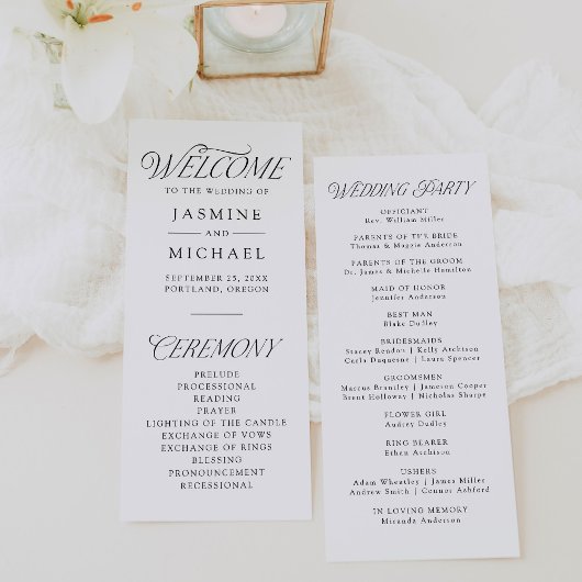 Modern Elegant Trouwprogramma met Zwarte Typografi