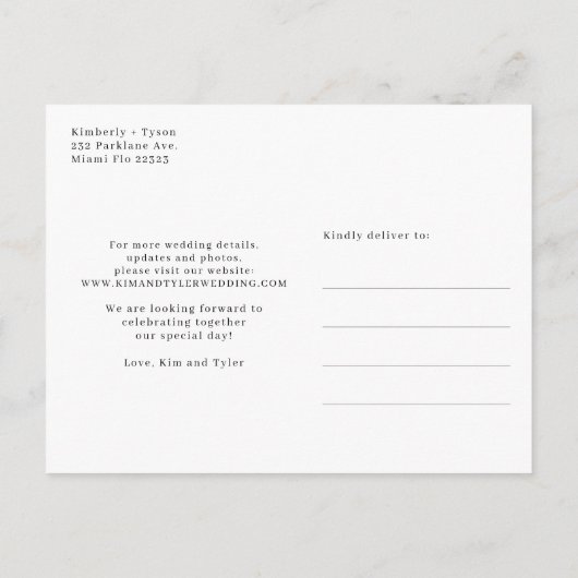 Modern elegant trouwscript slaat de datum op aankondigingskaart (Achterkant)