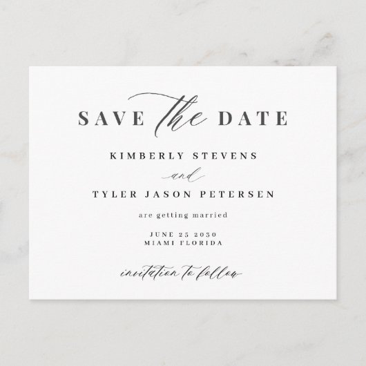 Modern elegant trouwscript slaat de datum op aankondigingskaart (Voorkant)