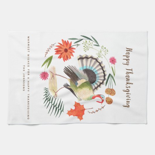 Modern Elegant Turkije Thanksgiving Botanisch Theedoek (Horizontaal)