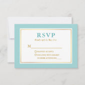 Modern Elegant Turquoise Blauw Wit Goud RSVP Kaartje (Voorkant)