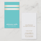 Modern Elegant Turquoise Blue Faux Gold Striped Visitekaartje (Voorkant / Achterkant)