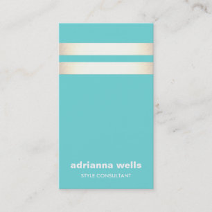 Modern Elegant Turquoise Blue Faux Gold Striped Visitekaartje