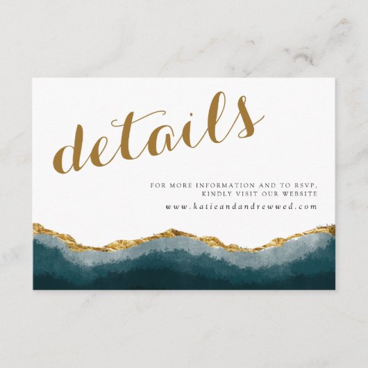 Modern Elegant Turquoise Gold Agate Wedding Detail Informatiekaartje (Voorkant)
