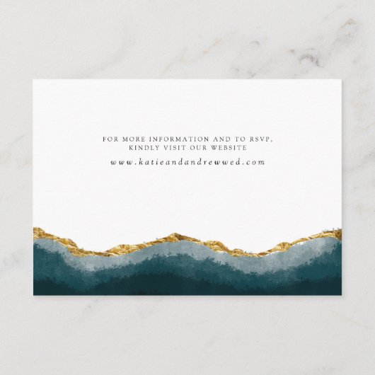 Modern Elegant Turquoise Gold Agate Wedding Informatiekaartje (Achterkant)