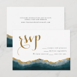 Modern Elegant Turquoise Gold Agate Wedding Informatiekaartje