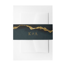 Modern Elegant Turquoise Gold Agate Wedding Uitnodigingen Wikkel