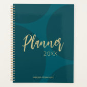 Modern Elegant Turquoise Green Gold Script  Planner (Voorkant)