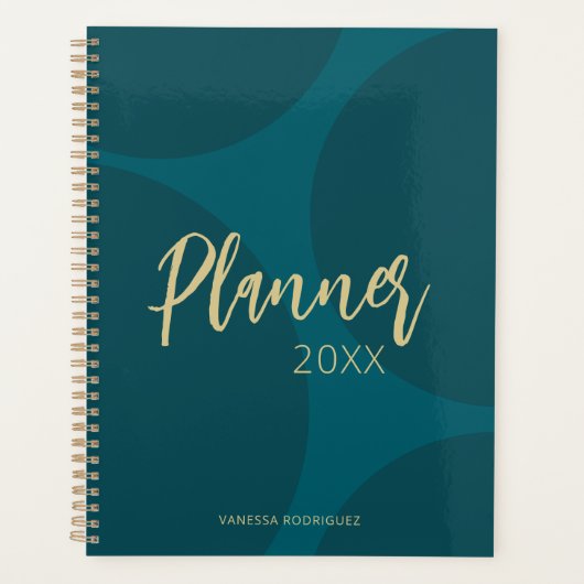 Modern Elegant Turquoise Green Gold Script  Planner (Voorkant)