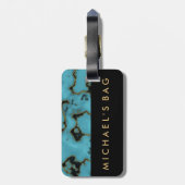 Modern Elegant Turquoise Stone Gold en Black Bagagelabel (Achterkant verticaal)