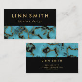 Modern Elegant Turquoise Stone Gold en Black Visitekaartje (Voorkant / Achterkant)