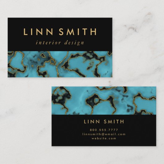 Modern Elegant Turquoise Stone Gold en Black Visitekaartje (Voorkant / Achterkant)