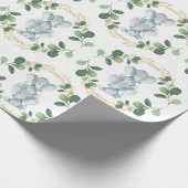 Modern & Elegant Twin Baby Elephant Greenery Gold Cadeaupapier (Hoek)