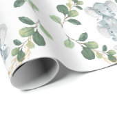 Modern & Elegant Twin Baby Elephant Greenery Gold Cadeaupapier (Rol Hoek)