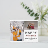 Modern elegant Two Photo Happy Nieuwjaar Briefkaart (Staand voorkant)