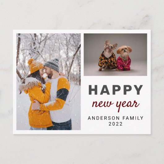 Modern elegant Two Photo Happy Nieuwjaar Briefkaart (Voorkant)