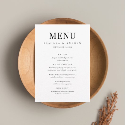 Modern Elegant Type Black en White Wedding Menu