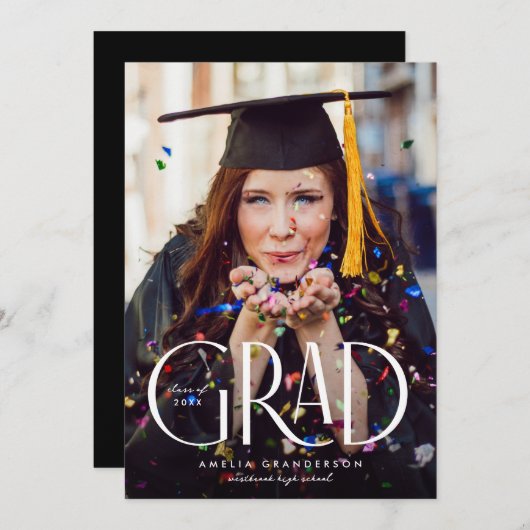 Modern Elegant Type Photo Afstuderen Kaart (Voorkant / Achterkant)