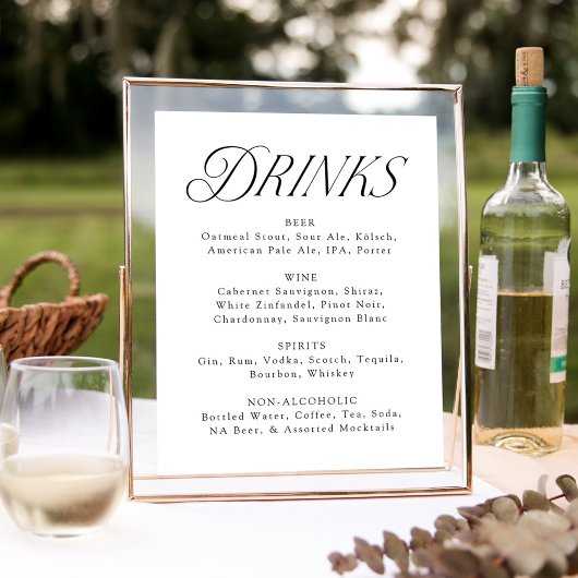 Modern Elegant Typografie Bruiloft Drink Menu Sign Poster