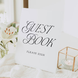Modern Elegant Typografie Bruiloft Gastenboek Reclamebord Met Voetstuk