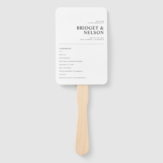 Modern Elegant Typografie Eenvoudig huwelijksprogr Handwaaier (Voorkant)