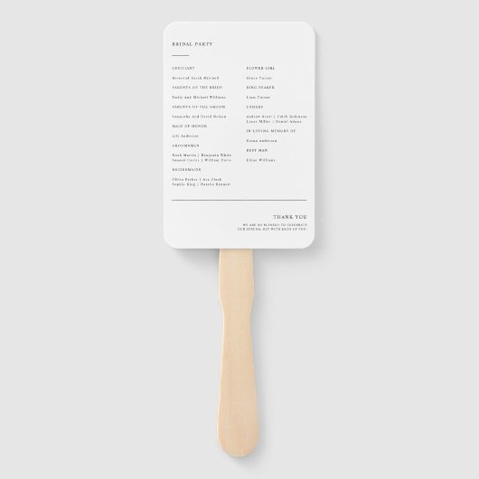 Modern Elegant Typografie Eenvoudig huwelijksprogr Handwaaier (Achterkant)