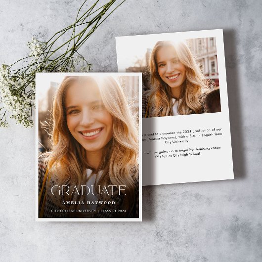 Modern Elegant Typografie Foto Afstuderen Aankondiging