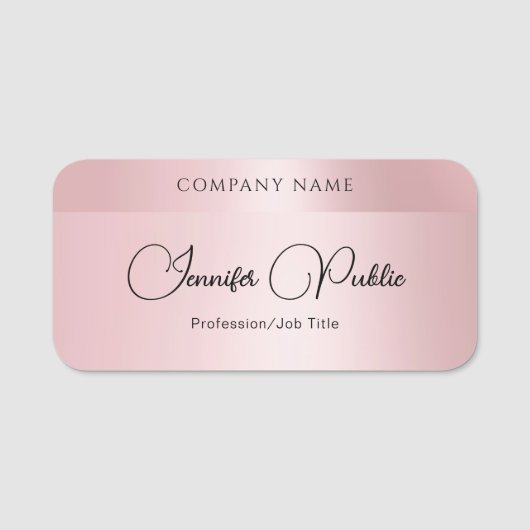 Modern Elegant Typografie Sjabloon Roos Gold Naamplaatje (Voorkant)