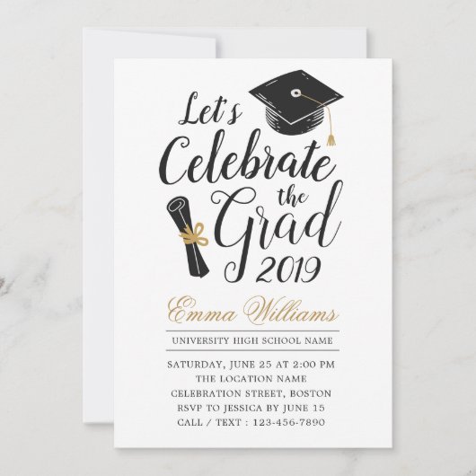 Modern Elegant Typography Black White Afstuderen Kaart (Voorkant)