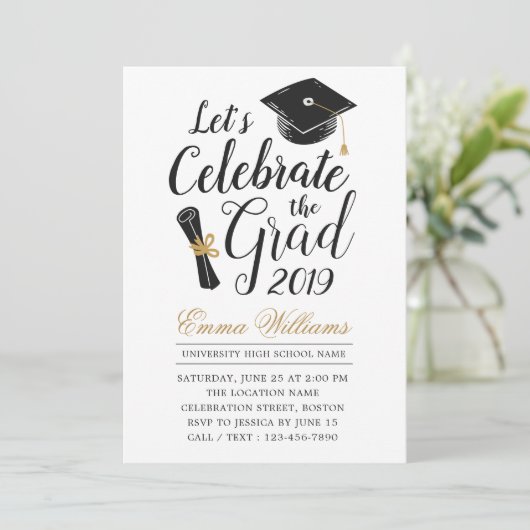 Modern Elegant Typography Black White Afstuderen Kaart (Staand voorkant)