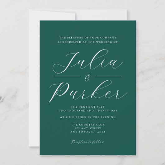 Modern Elegant Typography Emerald Green Wedding Kaart (Voorkant)