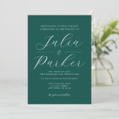 Modern Elegant Typography Emerald Green Wedding Kaart (Staand voorkant)