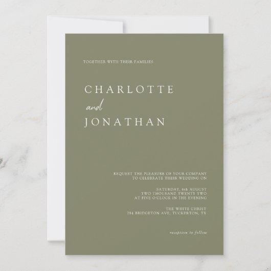 Modern Elegant Typography Olive Green Wedding Kaart (Voorkant)