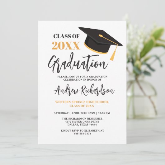 Modern Elegant Typography Tassel Graduation Party Kaart (Staand voorkant)
