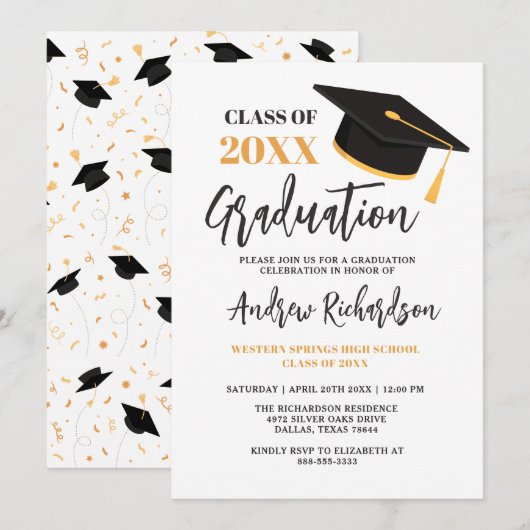 Modern Elegant Typography Tassel Graduation Party Kaart (Voorkant / Achterkant)