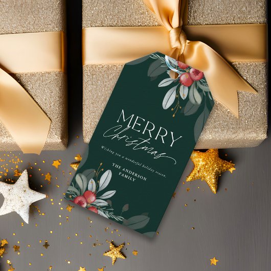 Modern Elegant Vakantie Groen Vrolijk Kerstfeest Cadeaulabel