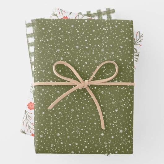 Modern Elegant Vakantie Olijfgroen & Rood Cadeau Inpakpapier Vel (In situ)