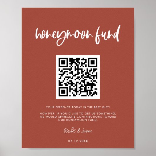 Modern elegant verbrand baksteen Honeymoon code QR Poster (Voorkant)