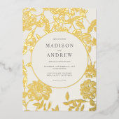 Modern Elegant Verguld Bloemen Bruiloft Folie Uitnodiging (Voorkant)