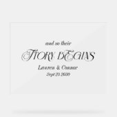 Modern Elegant Verhaal Begint Huwelijk Frosted Whi Acryl Bord (Voorkant)