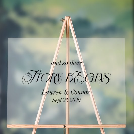 Modern Elegant Verhaal Begint Huwelijk Frosted Whi Acryl Bord (Neutraal)