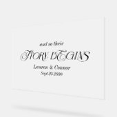 Modern Elegant Verhaal Begint Huwelijk Frosted Whi Acryl Bord (Hoek)