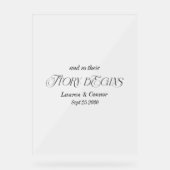 Modern Elegant Verhaal Begint Huwelijk Wit Frosted Acryl Bord (Voorkant)