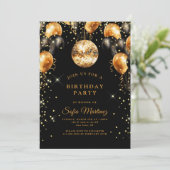 Modern Elegant Verjaardagsfeest Zwart Goud Kaart (Staand voorkant)
