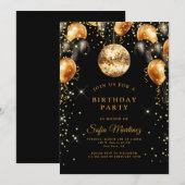 Modern Elegant Verjaardagsfeest Zwart Goud Kaart (Voorkant / Achterkant)