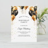 Modern Elegant Verjaardagsfeest Zwart Goud Kaart (Staand voorkant)