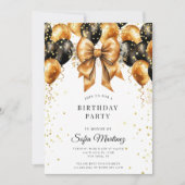 Modern elegant verjaardagsfeest zwart goud op wit kaart (Voorkant)