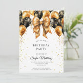 Modern elegant verjaardagsfeest zwart goud op wit kaart (Staand voorkant)