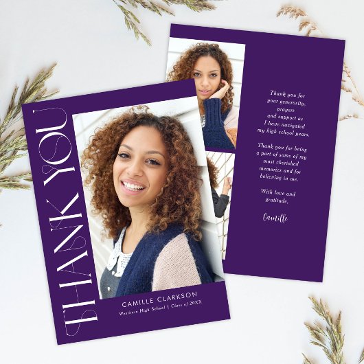 Modern Elegant Vertical Three Photo Afstuderen Bedankkaart